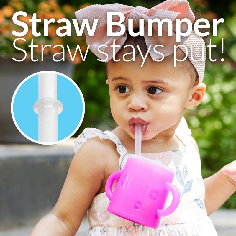 popyum-vaso-entrenador-beneficios-straw-bumper Set de 2 Vasos Entrenadores de Silicón Suave Sin BPA con Tapa y Popote 5oz / 150ml Rosa y Morado